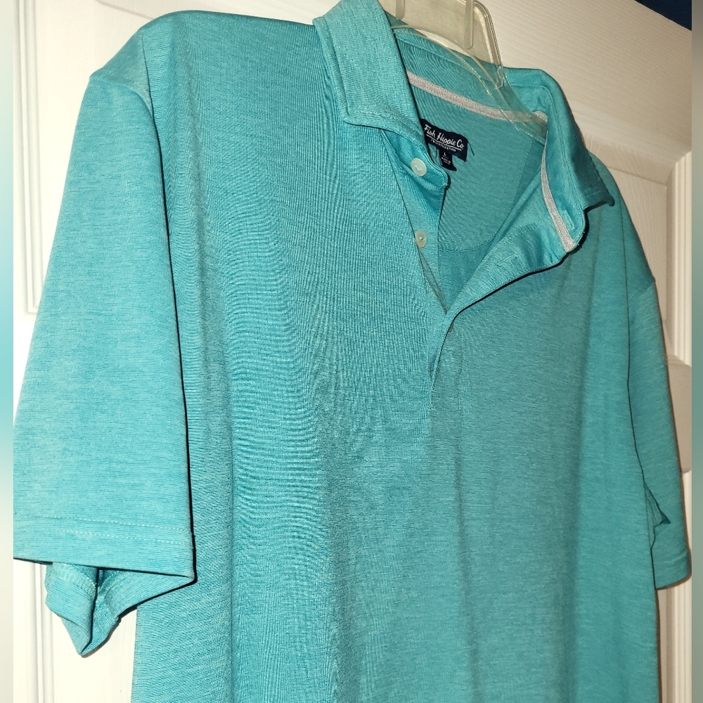 Fish Hippie Co.‎ Polo Collection Size Large Aqua Blue Performance Polo